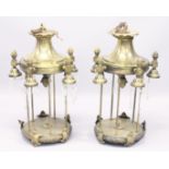 A GOOD PAIR OF LARGE FRENCH GILDED BRONZE CIRCULAR LANTERNS with pineapple finials, five prism