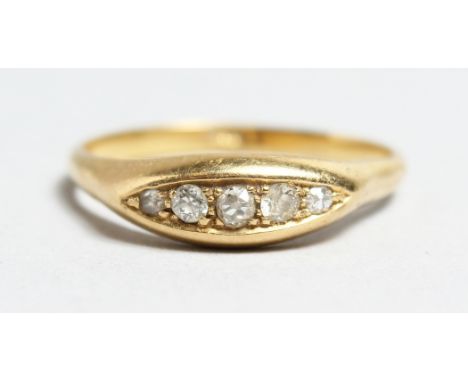 A 9CT. GOLD FIVE STONE DIAMOND RING.