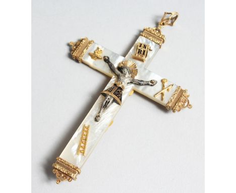 A SUPERB GOLD MOUNTED MOTHER OF PEARL CROSS, 8.5cm long, Paul Kiern, Dussledorf.