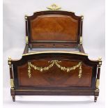 A GOOD LATE 19TH CENTURY FRENCH LOUIS XVI STYLE KINGWOOD MAHOGANY AND ORMOLU BED FRAME, the