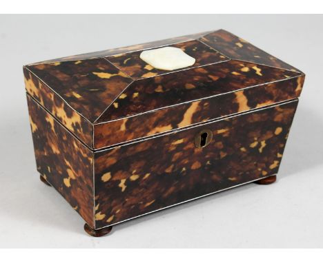 A FAUX TORTOISESHELL TWO DIVISION TEA CADDY. 7.25ins long.