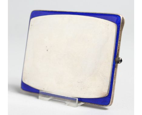 A SILVER AND BLUE ENAMEL CIGARETTE CASE.