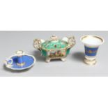A FLIGHT BARR AND BARR WORCESTER TAPER STICK with gadrooned border with a pale blue ground. A FLIGHT