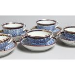 A SET OF FIVE WORCESTER FLIGHT PERIOD, ROYAL LILY PATTERN, CUPS AND SAUCERS.
