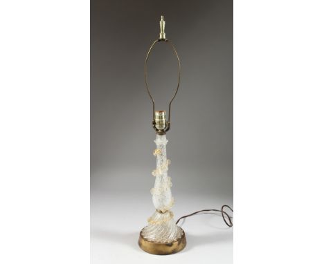 A MURANO GLASS LAMP on a gilt base. 18ins high.