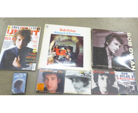 Music memorabilia; Bob Dylan LP - Bringing It All Back Home, CD's, book (illustrated biography) and poster for Time Out of Mi