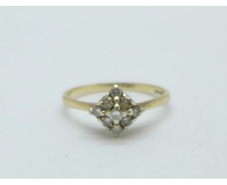 A 9ct gold and diamond ring, 1.5g, M 