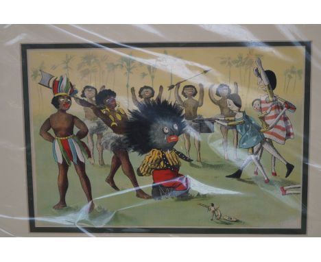 Cartoon style print 'Golly Hunting Scene'