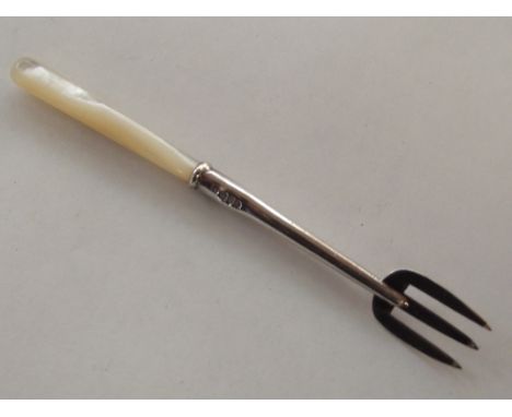 Silver and mother of pearl pickle fork by Charles Hohner, Chester hallmark 