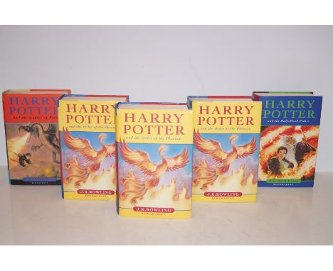 5 First Edition Harry Potter books. 3 Harry Potter Order of the Phoenix, 1 Half Blood Prince and 1 Goblet of Fire 