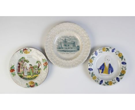 SLAVERY INTEREST: A Pratt ware plate, circa 1820, decorated with a central portrait relief of 'H. Brougham Esq. M.P.' (Lord H