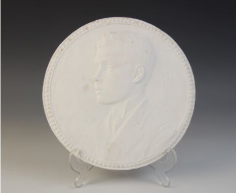 EDWARD VIII INTEREST: Sir William Goscombe John R.A. (1860-1952), a tondo plaster portrait plaque commemorating the investitu