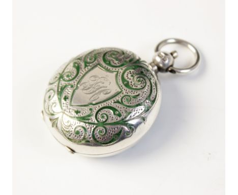 An Edwardian silver and enamel sovereign case by Alfred Wigley, Birmingham 1901, the round case measuring 35mm diameter, swir