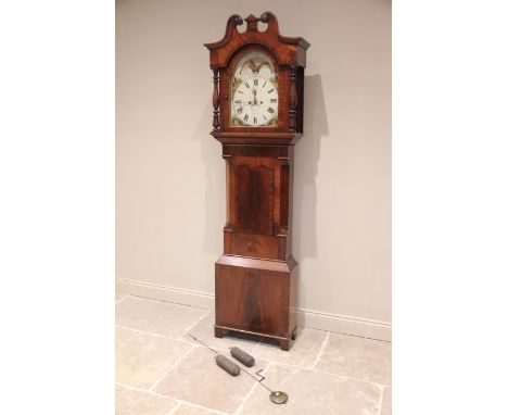 A mid 19th century mahogany cased eight day longcase clock by Davies, Chester, with a twin swan neck broken pediment above a 