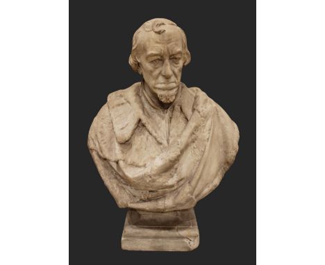 A large carved marble bust of Benjamin Disraeli, First Earl of Beaconsfield, KG, PC, FRS, by Mario Raggi (1821-1907), the lif