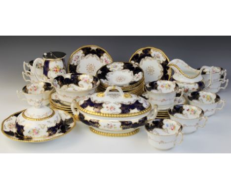 A Coalport blue batwing part tea service, late 19th or early 20th century, comprising: twelve breakfast cups, twelve saucers,