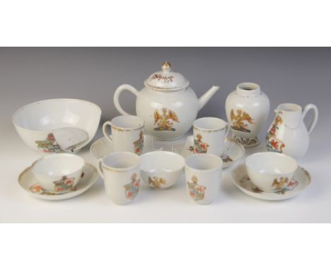 A Chinese porcelain Armorial tea service, Qianlong (1735-1796), bearing the Williams-Wynn Coat of Arms, comprising; a teapot 