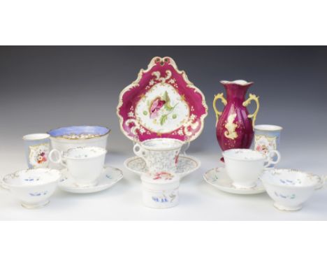 A selection of English floral porcelain wares, 19th century, to include a Chamberlain's Worcester bucket can with gadrooned r