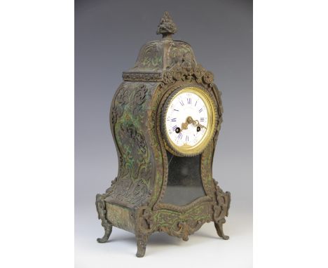 A Louis XVI style green boulle mantel clock, by Lay &amp; Cherfils, mid to late 19th century, of typical waisted form, the 7c