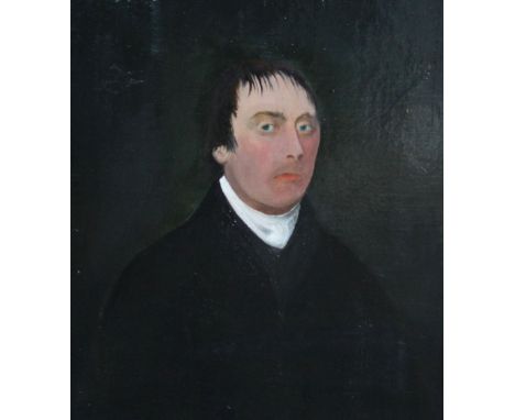 British school (19th century),A naïve portrait of a gentleman,Oil on canvas,Unsigned,72.5cm x 59.5cm,Unframed