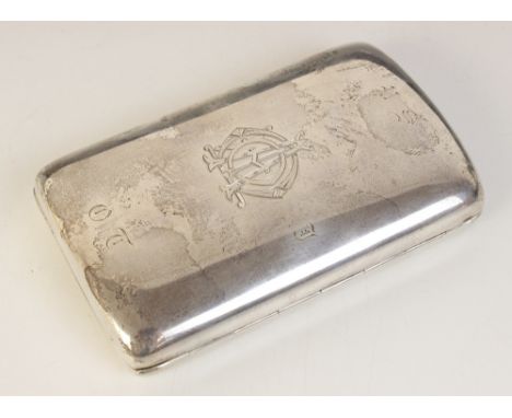 A Victorian silver cigar case, Howard James, Birmingham 1888, of curved rectangular form, monogrammed initials engraved to co