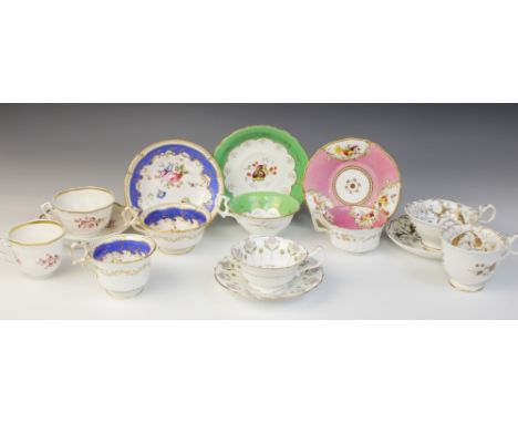A selection of English tea wares, early 19th century and later, to include a high ring handled teacup, coffee cup and saucer 