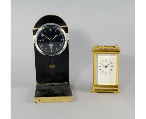 A French carriage time piece, 20th century, the white enamel dial with Roman numeral chapter ring, with single barrel movemen