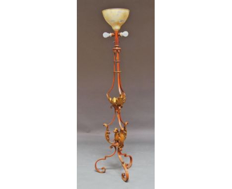 A painted and gilt metal standard lamp, early 20th century, with foliate decoration, 179cm high. 
