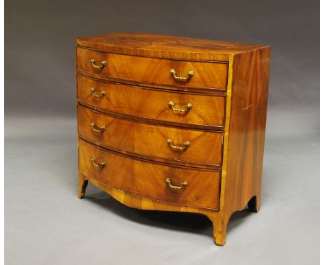 A Regency mahogany bow front chest drawers, four long graduated drawers, 91cm high x 92cm wide x 52cm deep. 