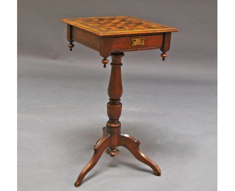 A Victorian mahogany chess table, on turned tripod legs, 76cm high x 40cm square. 