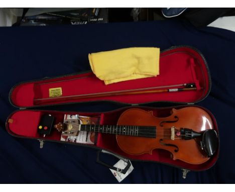 Stentor music company graduate fretted violin with two piece back, shadows piezo pick up, control switch and bow marked P&amp