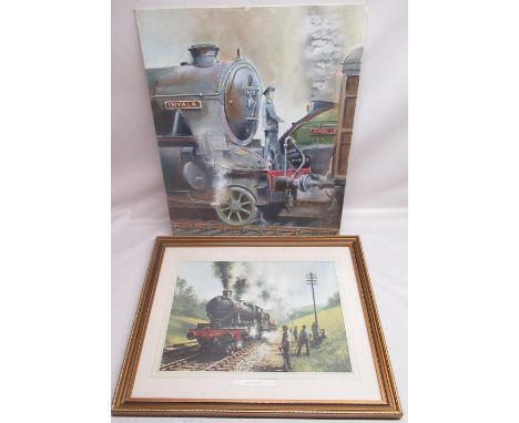 Original oil on board of Inyala engine 46cm x 56cm and a framed print "Sunday Morning Working" 55cm x 45cm (2) 