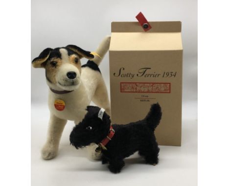 Steiff Scotty Terrier 1934 replica in black mohair with red collar, Limited Edition 1107/3000, boxed with certificate, H43cm,