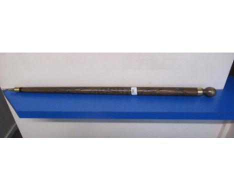 Far Eastern type carved wood combination walking stick/billiards cue 