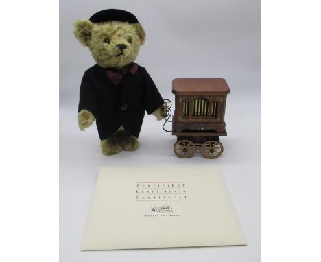 Steiff Berliner Milieu Organ-Grinder Teddy Bear in golden mohair with music box, German Exclusive, Limited Edition 542/1000, 