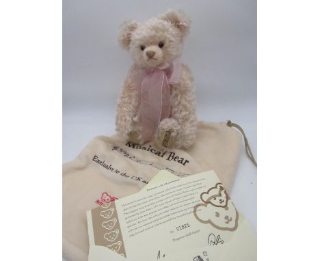 Steiff Musical Bear in pale pink mohair with wind up musical mechanism that plays Candle in the Wind, Limited Edition 1825/40