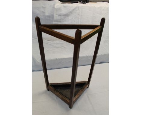 Triangular shaped oak umbrella/stick stand with drip tray 