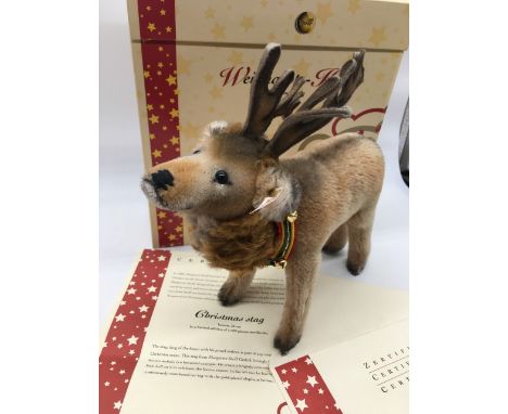 Steiff Christmas Stag in brown mohair, Limited Edition, 1347/1500, boxed with certificate, H26cm 