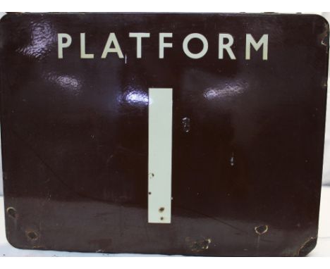 Enamel railway double sided western region "Platform 1" sign W61cm H46cm 