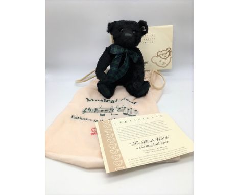 Steiff The Black Watch - The Musical Bear in black mohair with wind up musical mechanism that plays "The Black Bear," Limited