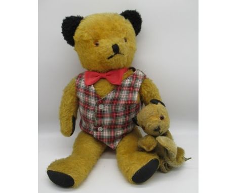 c.1940/50's Sooty teddy bear with all original features, wearing checked waistcoat and red bowtie H46cm, and Chad Valley Soot