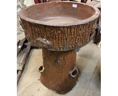 A Victorian naturalistic salt glazed terracotta garden planter on stand 