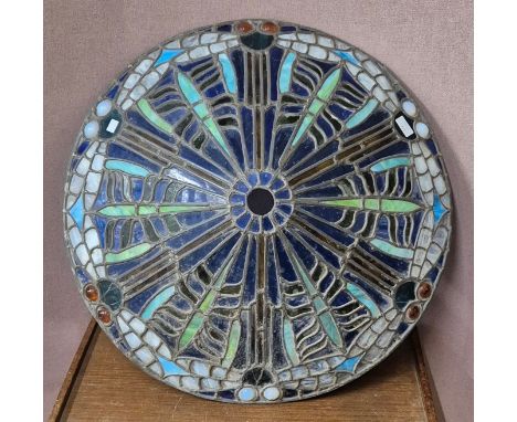 A large Tiffany style stained glass ceiling light shade 