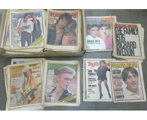 A large quantity of mainly 1970's Rolling Stone magazines, David Bowie, Muhammad Ali, Paul McCartney, Bob Dylan and others