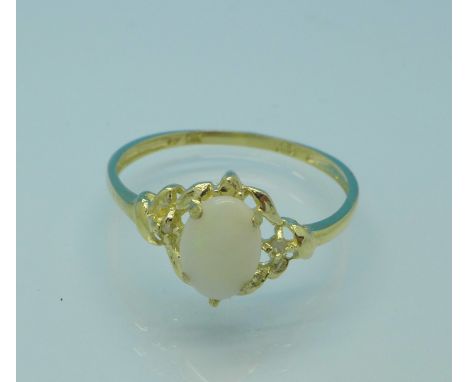 A 9ct gold, opal and diamond ring, 0.8g, N