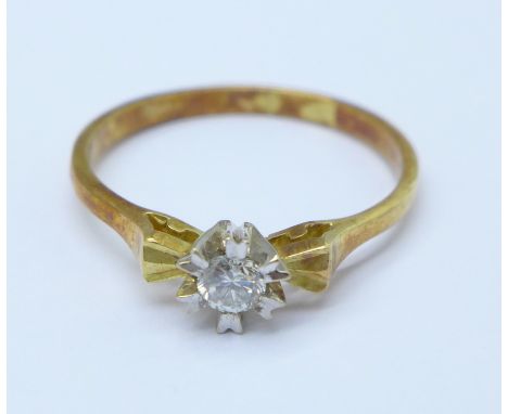 A yellow metal and diamond ring, 3.2g, T, hallmark worn