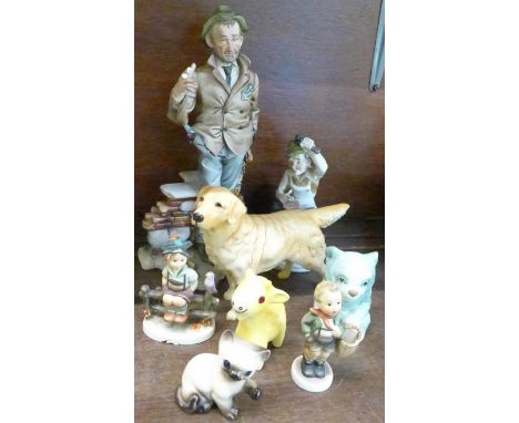 A Beswick Labrador, a Capodimonte figure, a/f, a Goebel goat, a Russian bear cub, and three other figures