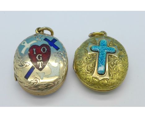 Two plated and enamel front lockets