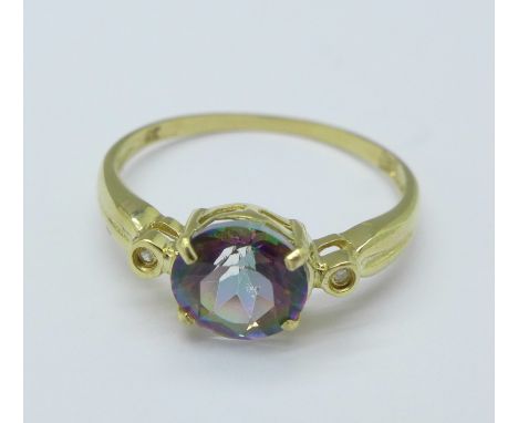 A 9ct gold, mystic topaz and diamond ring, 1.4g, M