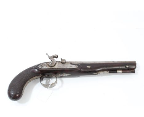 Georgian Officers' percussion pistol (converted from flintlock) with musket bore octagonal barrel, Birmingham proofs, steel f